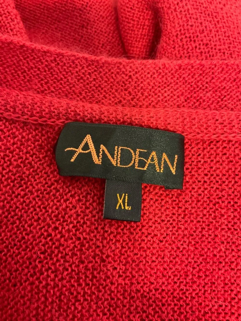 Andean Alpaca Wool Sweater XL Salmon Pink V-Neck Long Sleeve